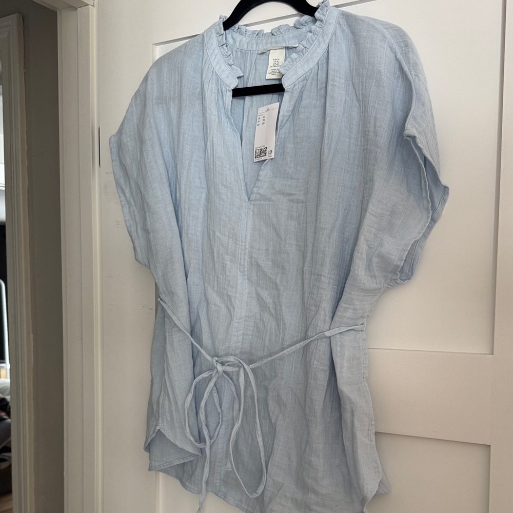 H&M Light Blue Blouse with Tie Detail